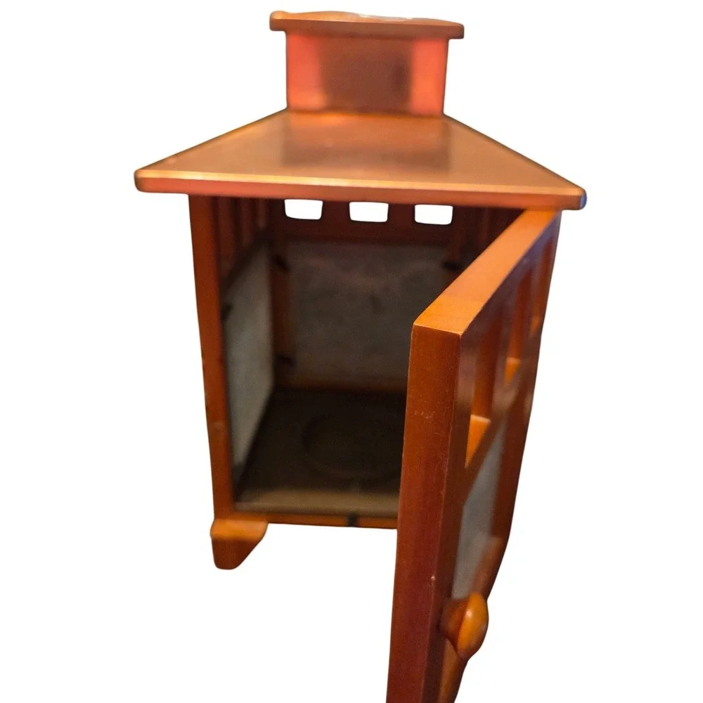 Wood Copper Candle Lantern Mission Style Rustic Seeded Textured Glass Decor